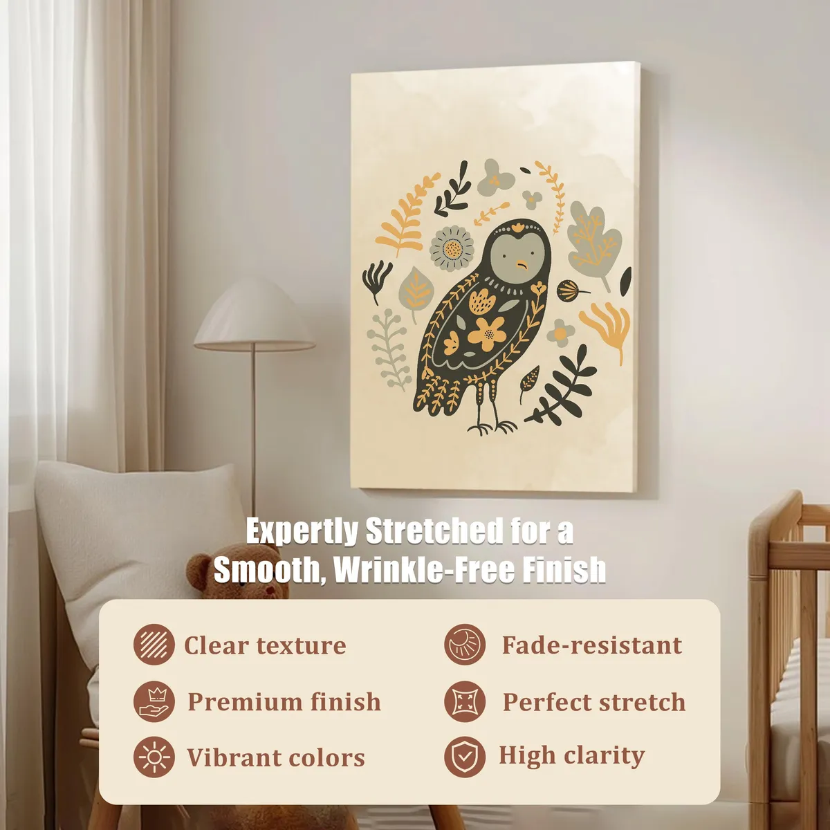 Owl Cotton Canvas Wall Painting media 5
