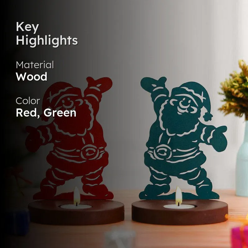 Mr Klaus Wood Christmas Tea Light Holder (Green & Red) - Set Of Two media 2