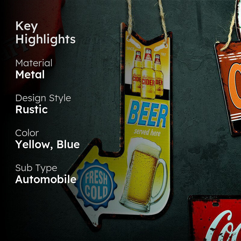 Fresh Cold Beer Retro  Arrow Metal Wall Accent media 2