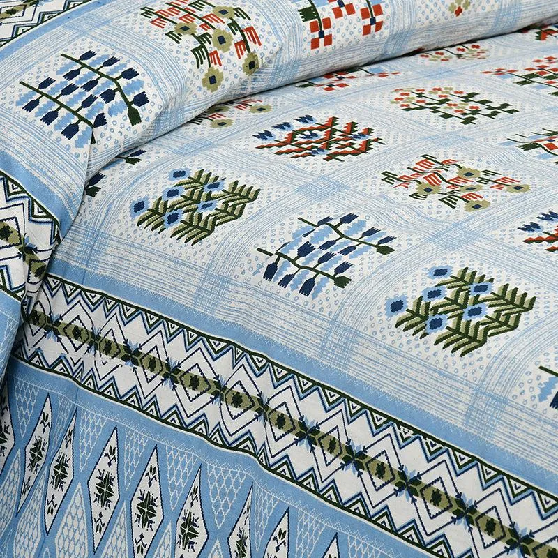 Ishani Breeze Floral Cotton Bedsheet (Blue & White) - 160 TC media 3