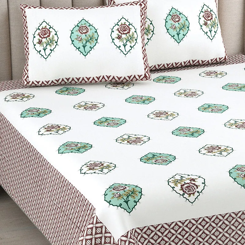 Anila Cotton Bedsheet (Brown, Green) - 180 TC media 3