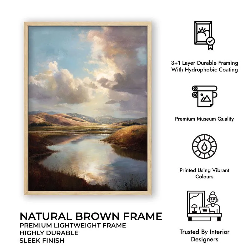 Valley of Calm Archival Paper Wall Painting With Brown Frame media 7