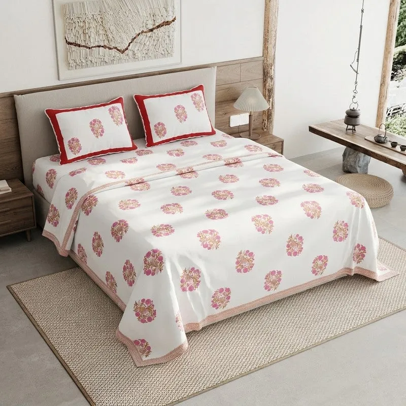 Royal Rang Cotton Bedsheet (Red,White) - 120 TC media 1