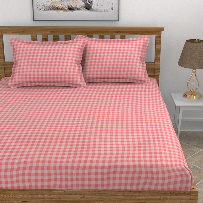 Checkered Dreams Fitted Micro Fiber Bedsheet (Pink) - 150 GSM media 5
