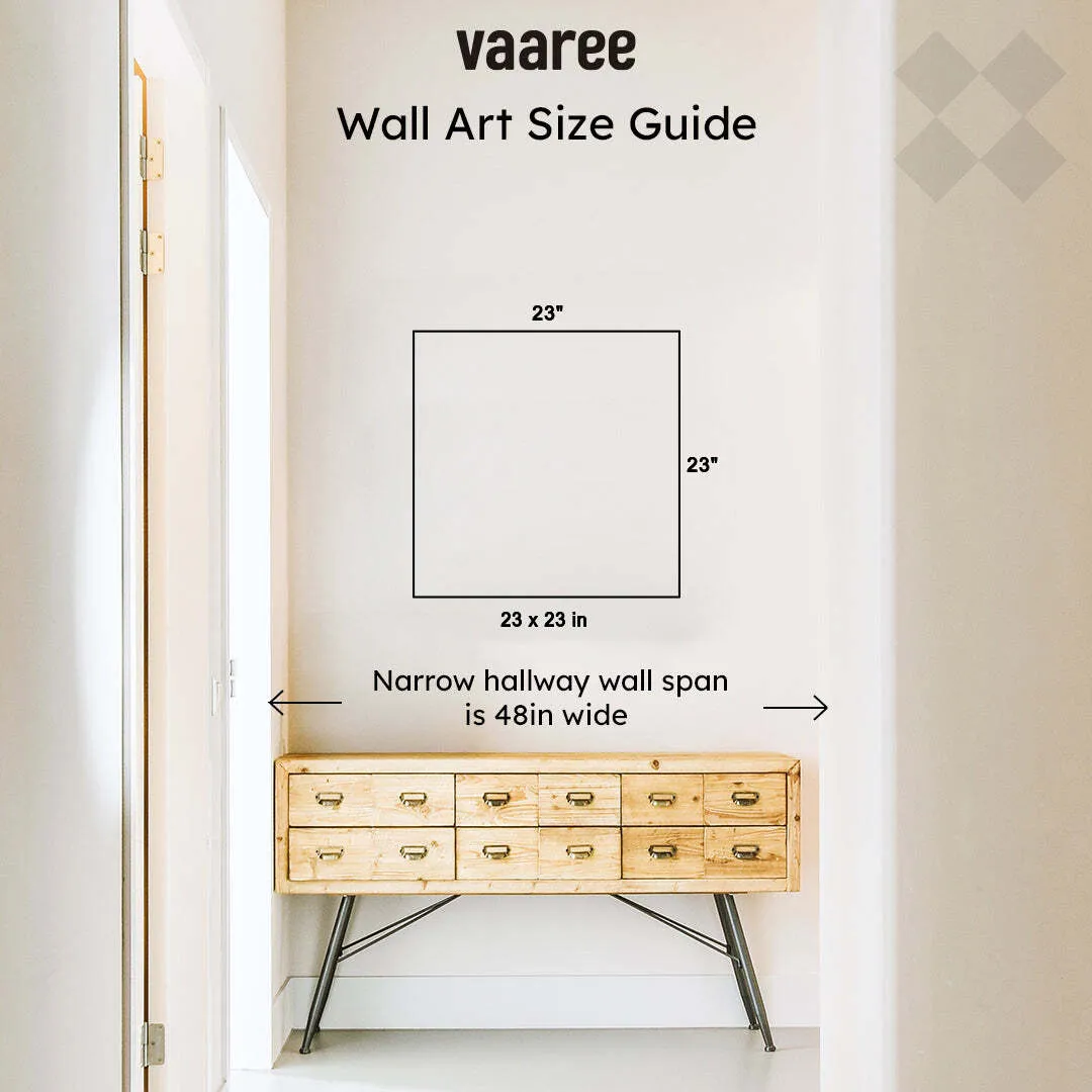 Wall art size guide showing a 23 x 23 inch square display example