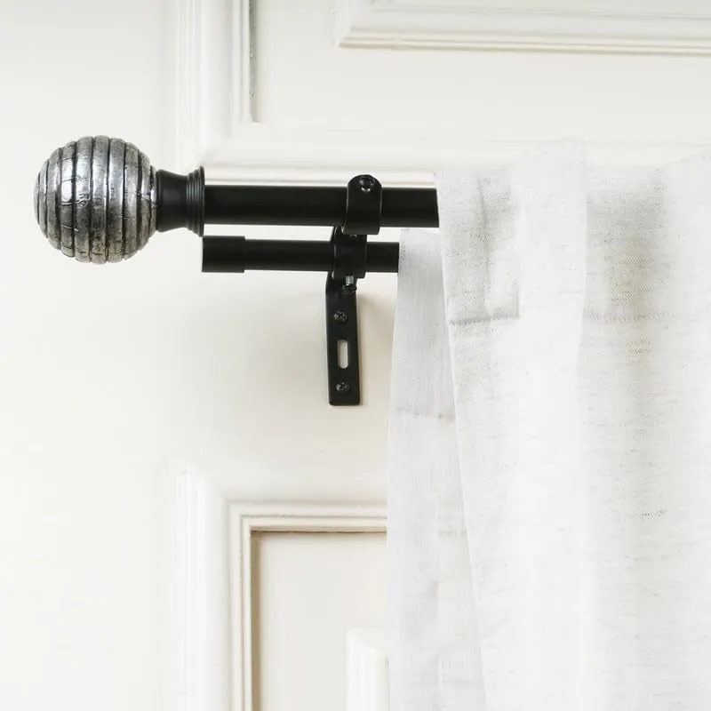 Silvara Duo Extendable 1" Double Curtain Rod With Round Finial & Brackets media 1