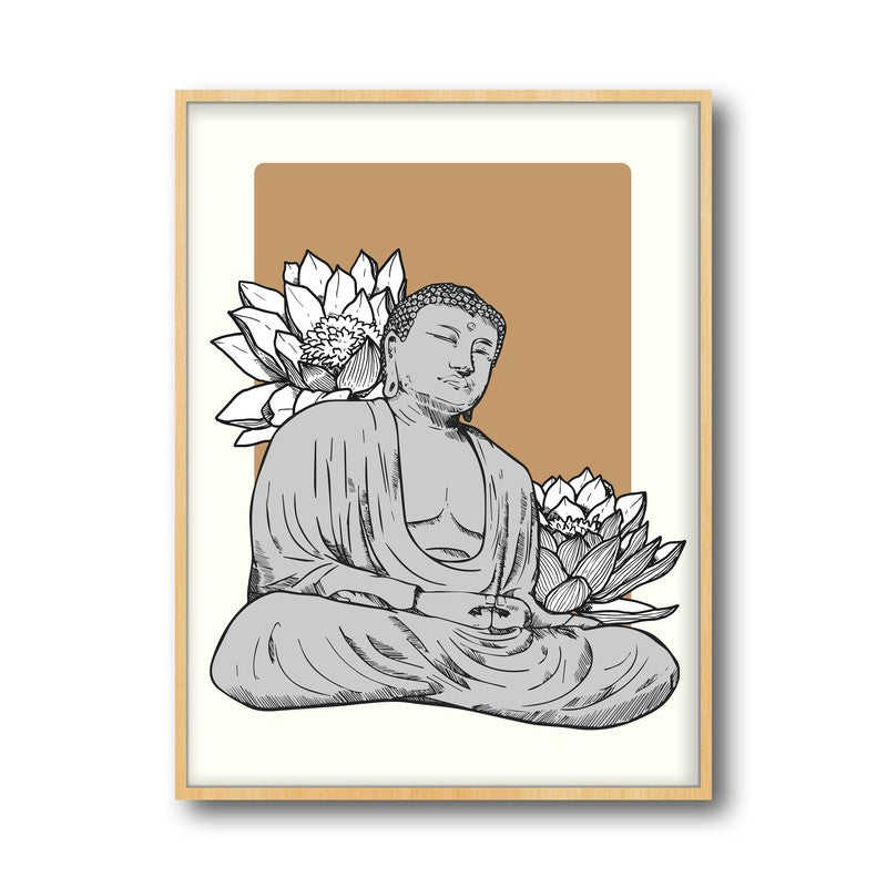 Shi Kamala Buddha Archival Paper Wall Art  - Natural Brown Frame media 6