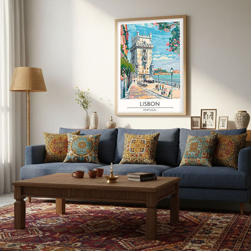 Vintage Lisbon Framed Canvas Archival Canvas Wall Painting - Natural Brown Frame media 4