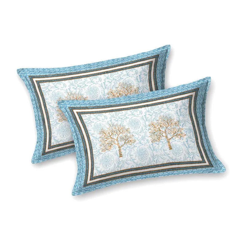 Gridor Cotton Bedsheet (Blue,Beige) - 240 TC media 4