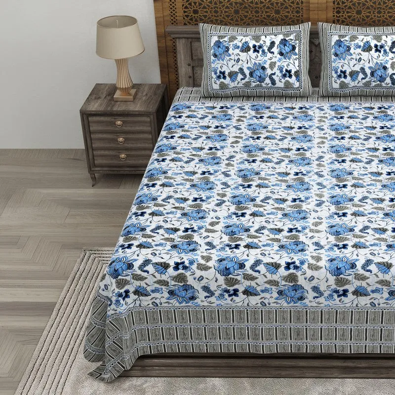 Softus Cotton Bedsheet (Blue,Black) - 240 TC media 3