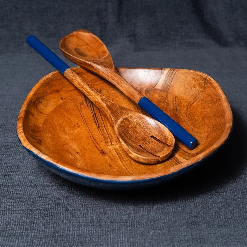 Azure Wood Salad Bowl with Serving Spoons (1000 mL) - Three Piece Set media 6