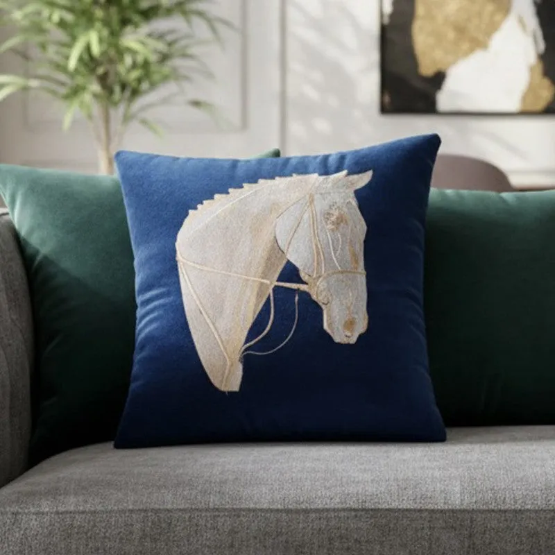 Equine Embroidered Cushion cover - Blue media 4