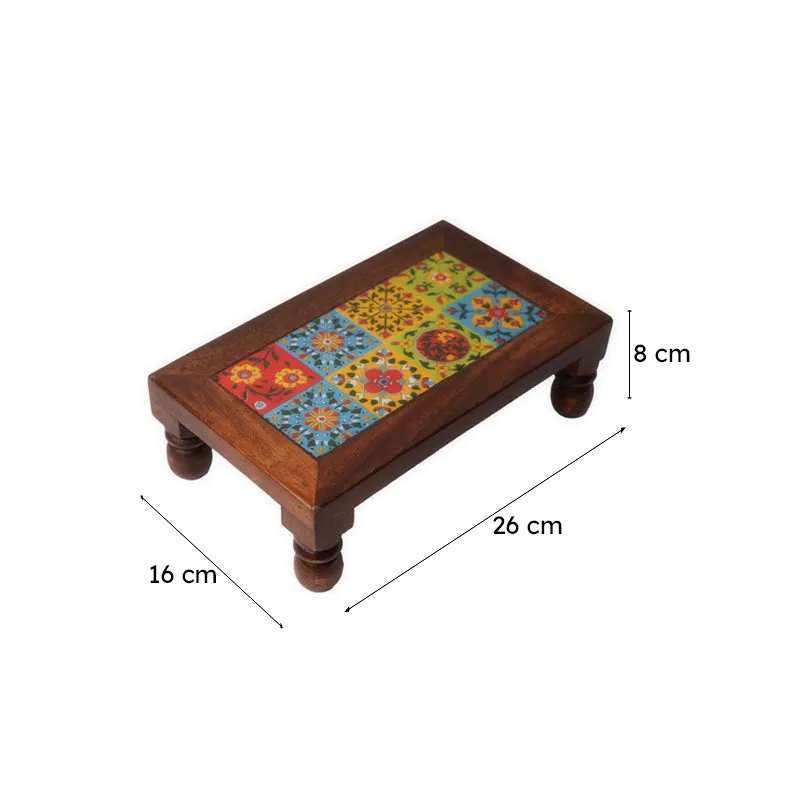Nyra II Folk Art Mango Wood Stool - 10 inch media 7