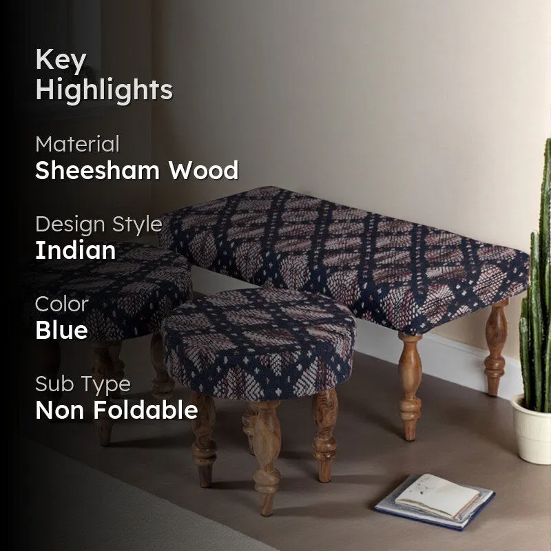 Dexio Sheesham Wooden Bench with Stools (Blue) - Three Piece Set media 2