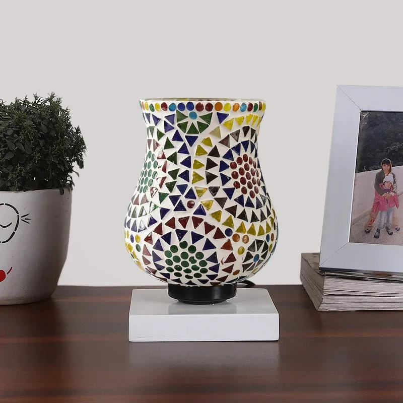 Glorite Mosaic Glass Table Lamp With Wooden Base - Multicolor media 4