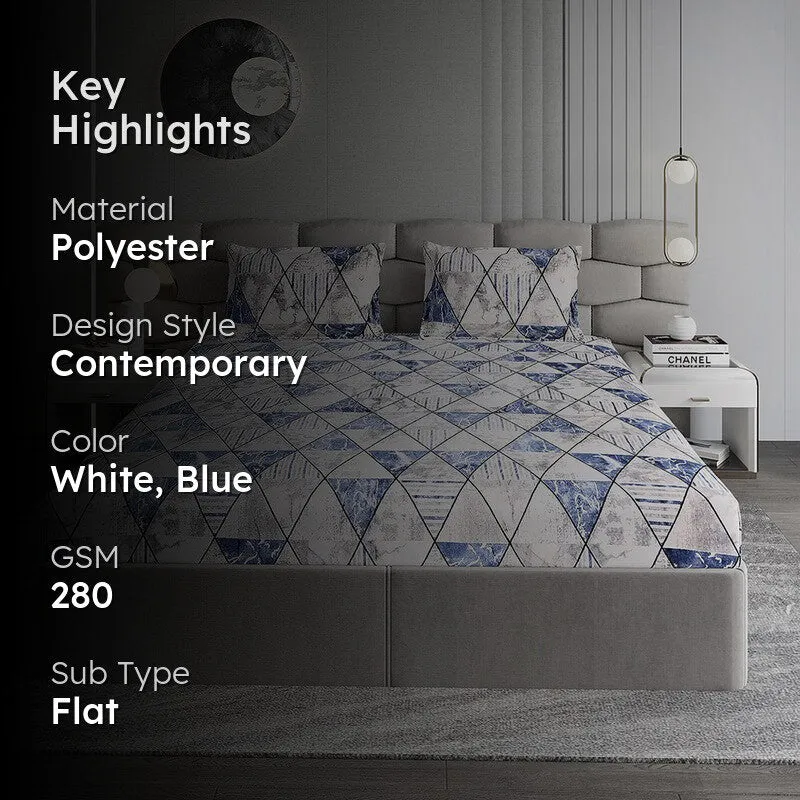 Monte Carlo Urban Triangle Bedsheet (White,Blue) - 280 GSM media 2
