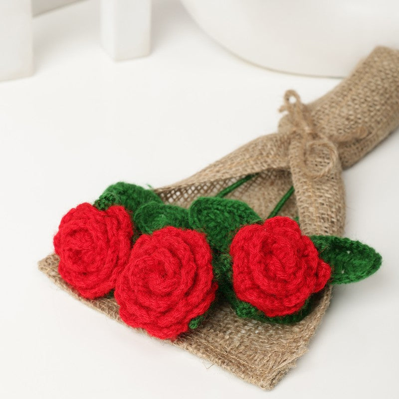 Crochet Handmade Rose Bouquet (Red) - Set Of Three media 3