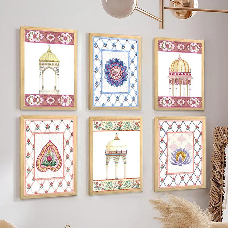 Mehrbani Mughal Wall Art With Frame (White) - Set Of Six media 1