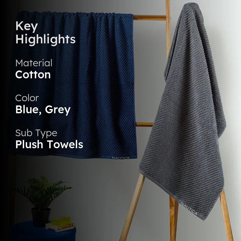 Nautica Riviera Soft Cotton Bath Towel (Navy Blue & Dark Grey) - Set Of Two media 2