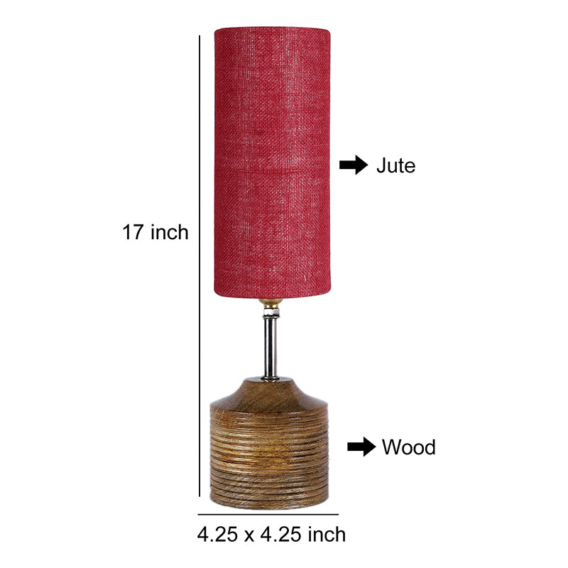Vida Wooden Table Lamp With Jute Shade - Brown,Maroon image 5