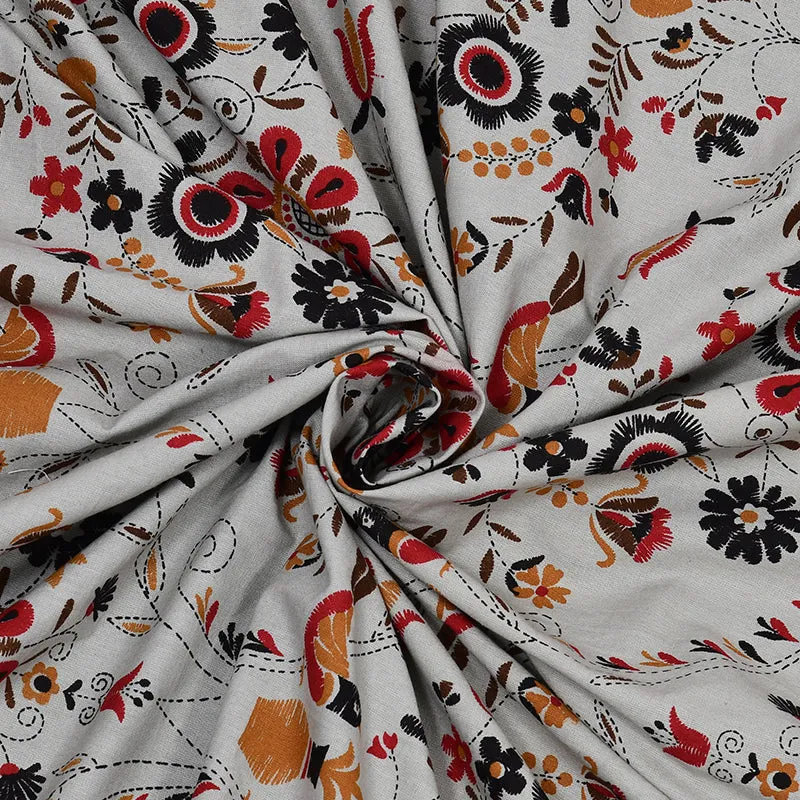 Aasiya Ethnic Cotton Bedsheet (Grey,Red) - 180 TC media 6