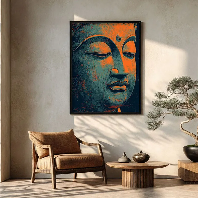 Vivid Serenity Buddha Archival Paper Wall Painting With Black Frame media 1