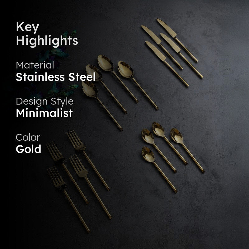 Kresta Stainless Steel Cutlery Set (Gold) - Sixteen Piece Set media 2