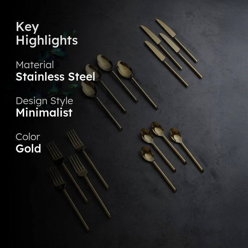 Kresta Stainless Steel Cutlery Set (Gold) - Sixteen Piece Set - 2