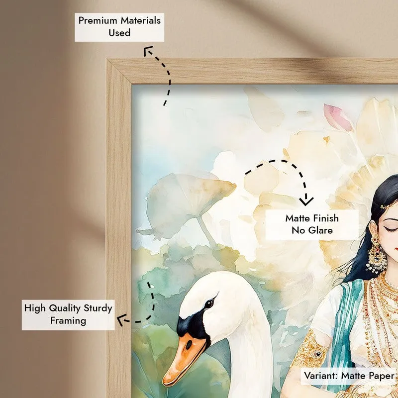 Vijnana Saraswati Spiritual Archival Paper Wall Painting - Natural Brown Frame media 6