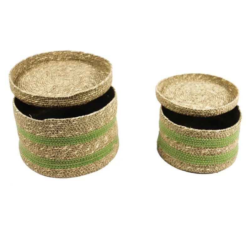 Knitraa Sea Grass Natural Fiber Storage Basket (Green/Beige) - Set Of Two media 5