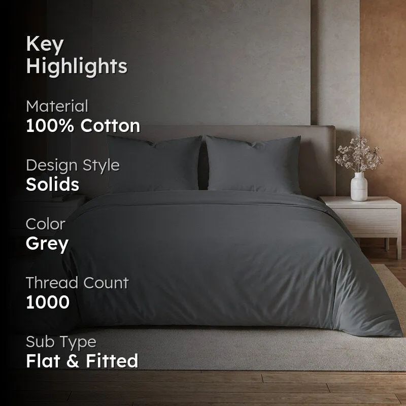 Zuma Solid Cotton Bedsheet (Dark Grey) - 1000 TC media 2