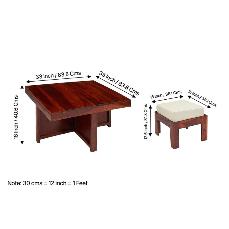 Evrino Sheesham Wooden Center Table with Stools and Cushions (Deep Brown) - Nine Piece Set media 13