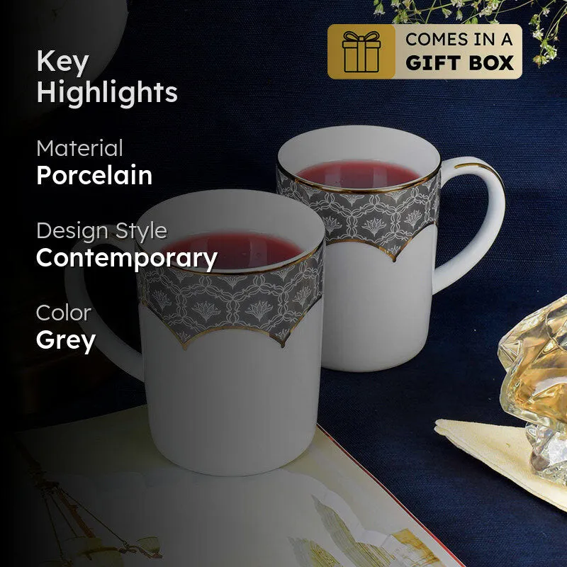Gilded Legacy Slim 24k Gold Brushed Porcelain Coffee Mug(280 mL Each/Grey) - Set Of Six media 2