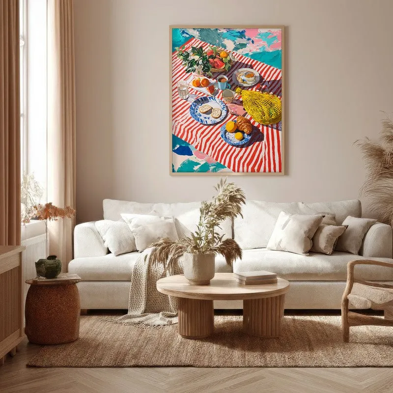 Stripe Picnic Canvas Wall Painting - Brown Frame media 5