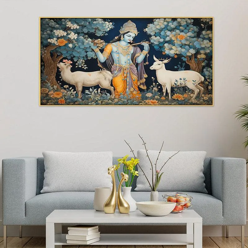 Krishna Bhavana Canvas Wall Painting With Frame media 3