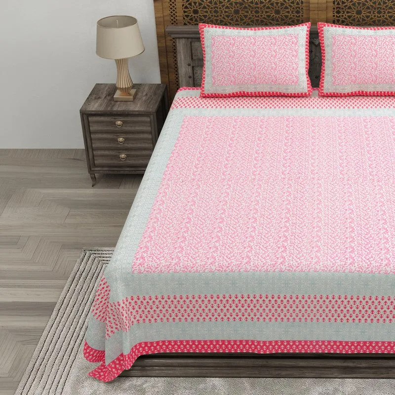 Blossomon Cotton Bedsheet (Pink,Grey) - 240 TC media 3