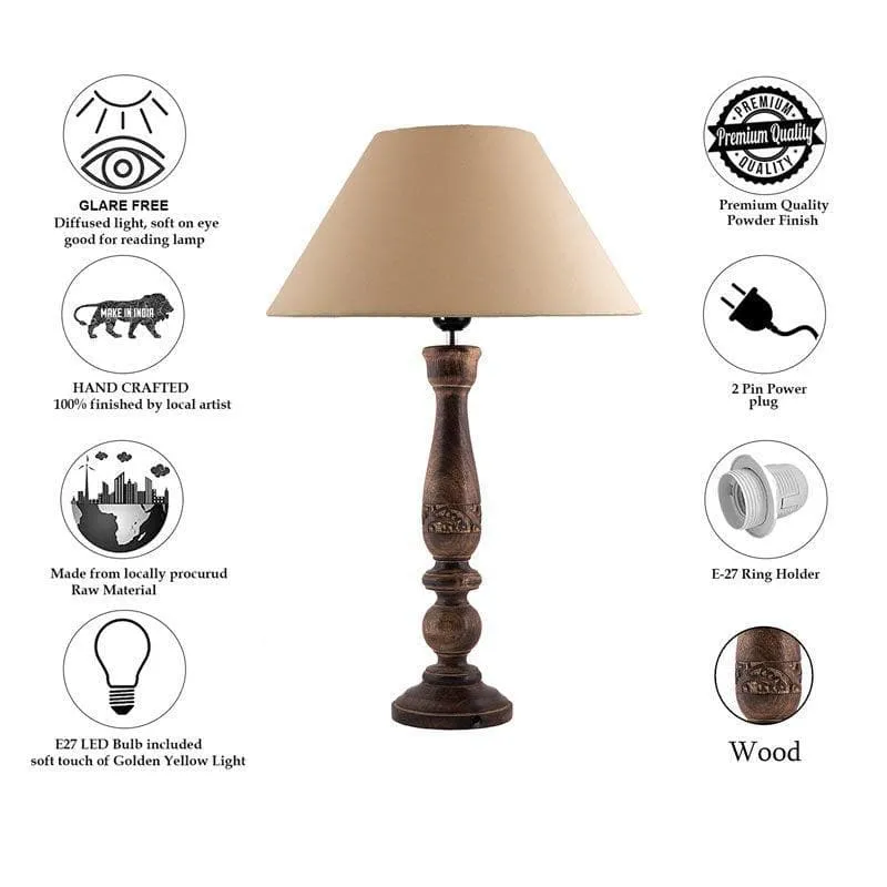 Floral Carved Fabric Table Lamp - Beige,Brown media 6