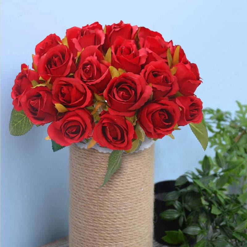 Faux Polyantha Rose Bunch (Red) - Set Of Twelve