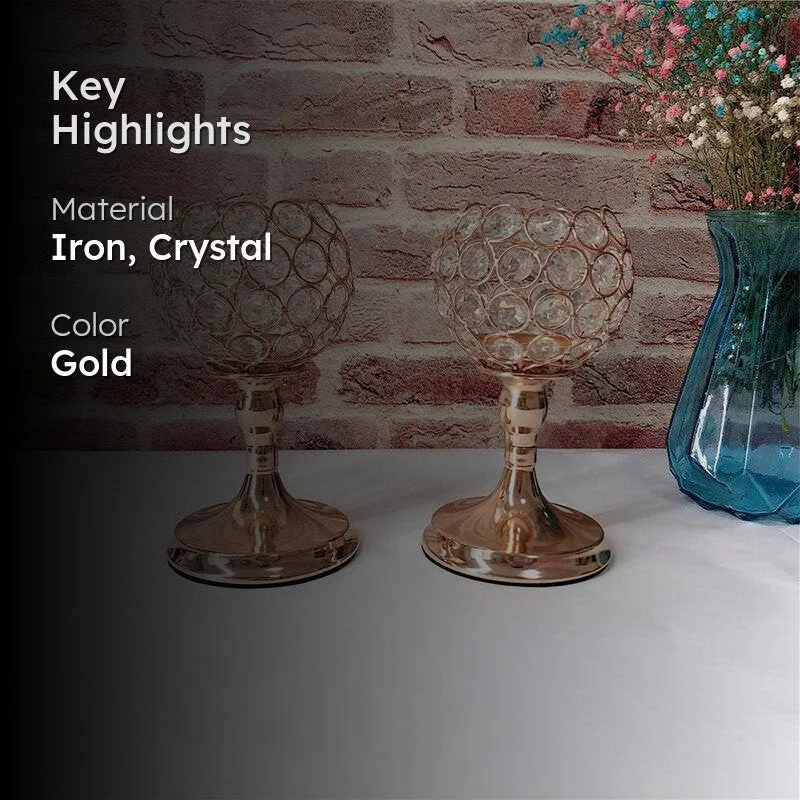 Its A Crystal Affair Tealight Candle Holder (Gold) - Set Of Two media 2