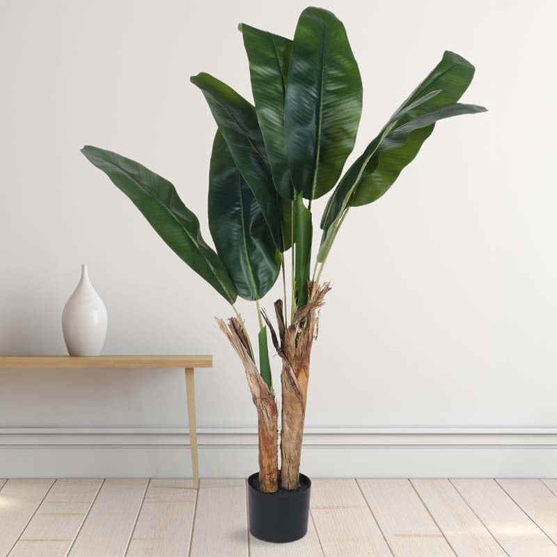 Faux Lush Banana Plant With Black Plastic Pot - 3.6 Feet media 3