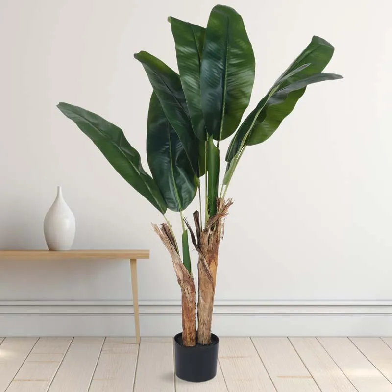 Faux Lush Banana Plant With Black Plastic Pot - 3.6 Feet media 3