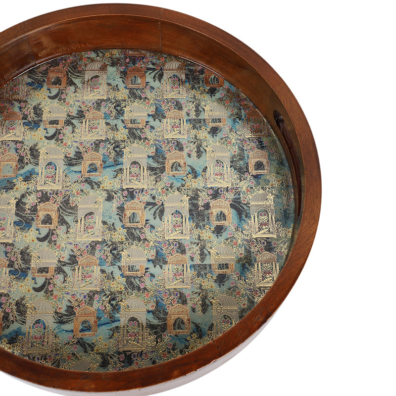 Jharokha Charm Round Wooden Serving Tray - Set of Two media 5