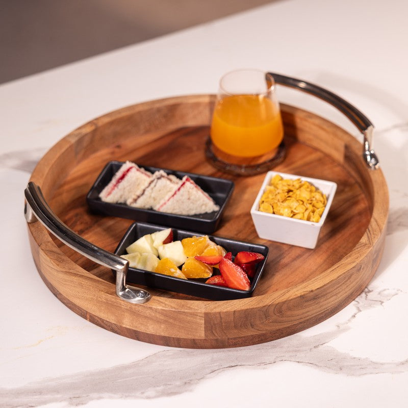 ArtisanTouch Wood Serving Tray - Brown,Silver