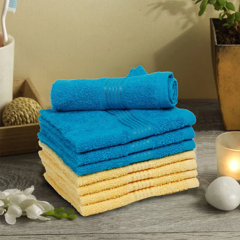 Eva Quick Dry Face Towel (Blue & Yellow) - Set Of Eight media 1