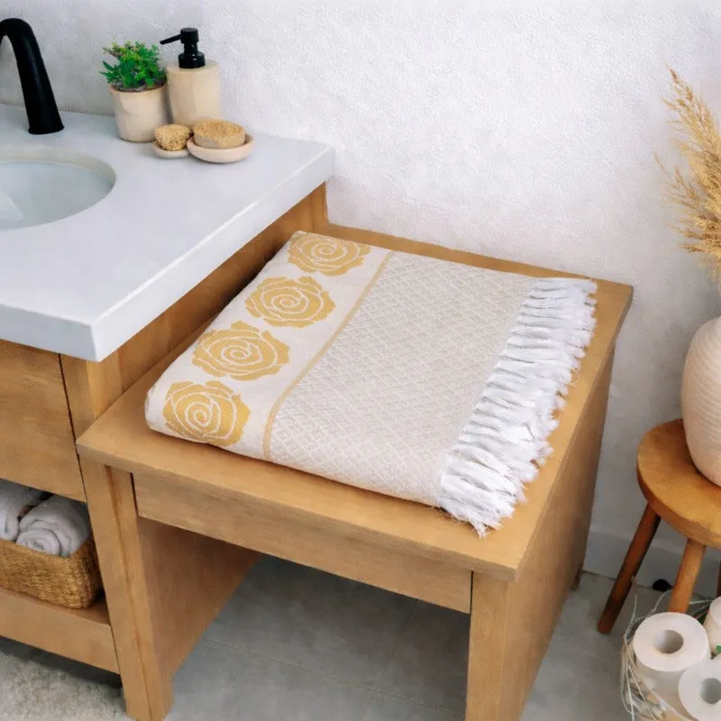 Rosette Cotton Hand & Bath Towel (Yellow & White) - Set of Two media 4