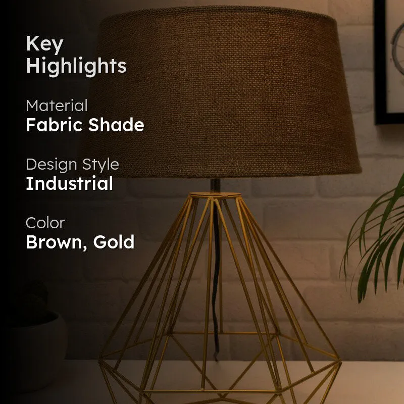 Table lamp lifestyle image with text overlay on the left