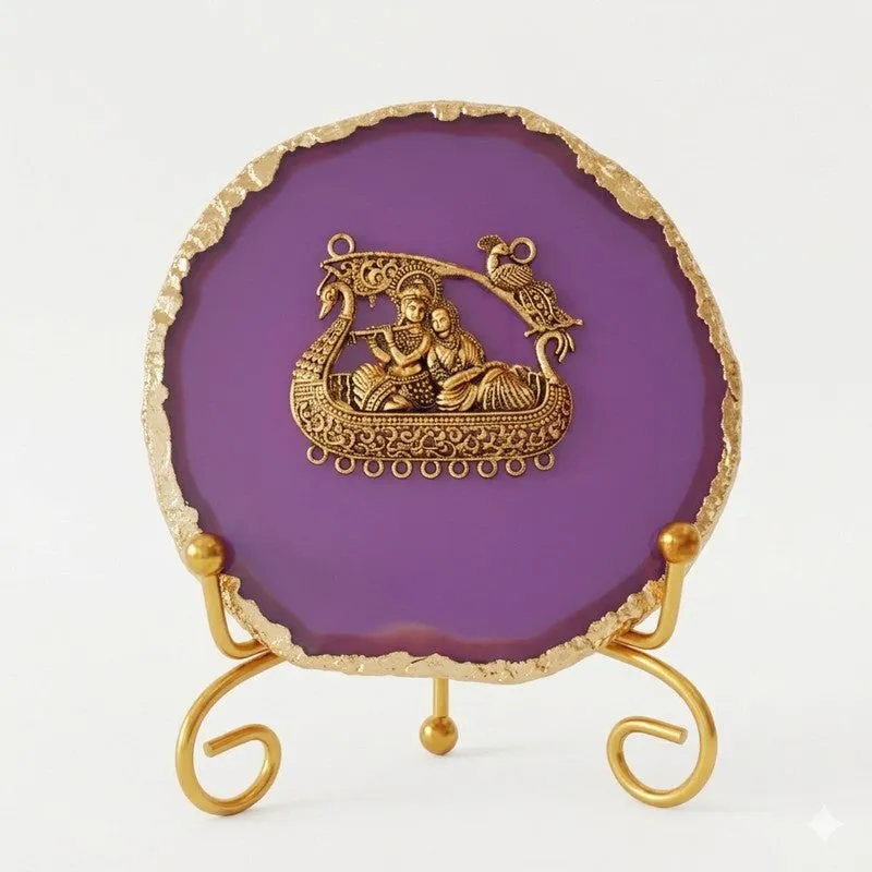 Radhe Krishna Bliss Agate Showpiece With Stand - Purple media 3