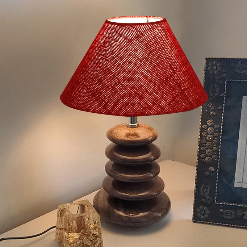 Gloworix Jute Table Lamp With Wooden Base - Maroon