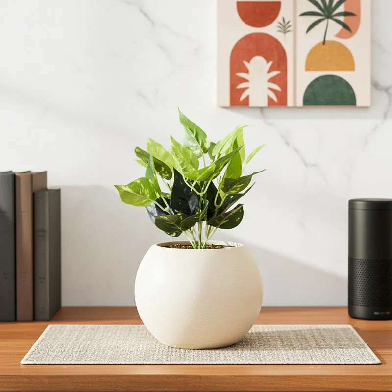 Artificial Pothos Plant With Black Pot (Green) - 0.9 Feet media 1