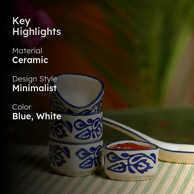 Dippure Ceramic Dip Bowls (Blue,White ,40 mL Each) - Set Of Four media 2